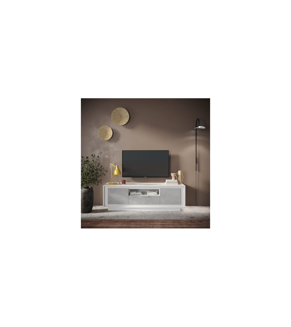 Meuble TV SKY – Finition Blanc mat laqué / Ciment Meuble TV SKY – Finition Blanc mat laqué / Ciment
